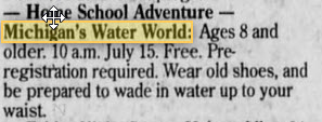 Michigan WaterWorld - June 14 1998 Ad For The Park (newer photo)